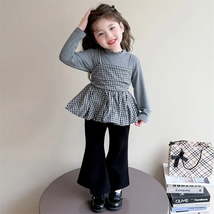 女童洋气时髦套装春秋季新款儿童韩系吊带三件套女宝宝甜美秋装潮