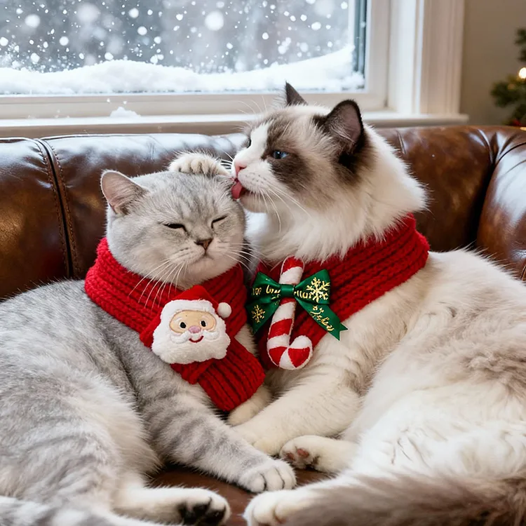 宠物冬季保暖围巾圣诞节红色毛绒玩偶猫咪小狗通用新年圣诞配饰