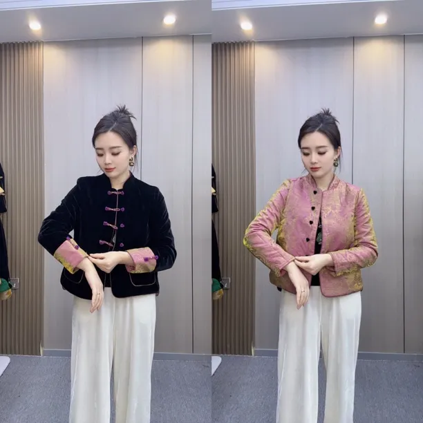 1229#新中式国风百搭显瘦加棉加厚（双面穿）丝绒外衣