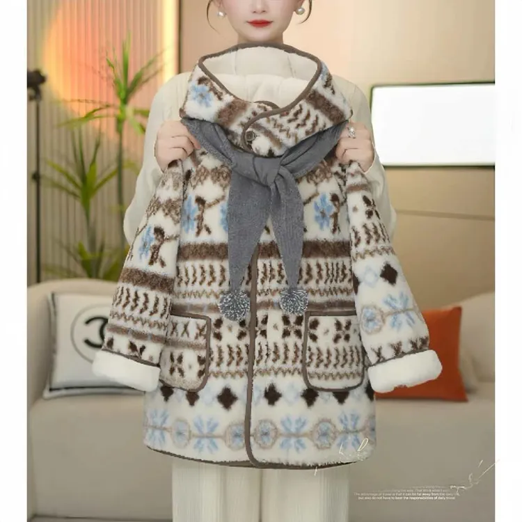 女童加绒加厚外套冬季2025新款洋气儿童毛毛衣女孩秋冬装连帽上衣