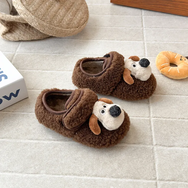 儿童卡通小狗毛毛鞋2025冬季新款女童加绒保暖棉鞋男童软底勃肯鞋