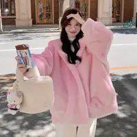 六只象2025年韩系甜美女冬季宽松慵懒保暖连帽毛球毛毛外套