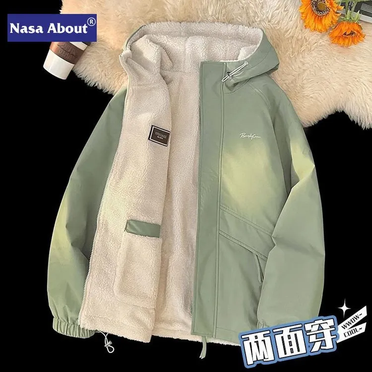 NASA双面穿棉衣男新款2025年爆款加厚宽松棉服青少年冬季棉袄外