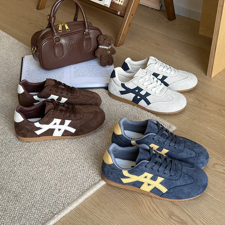 低跟透气复古港风防滑时尚休闲鞋女鞋厚底休闲鞋软底软面德训鞋