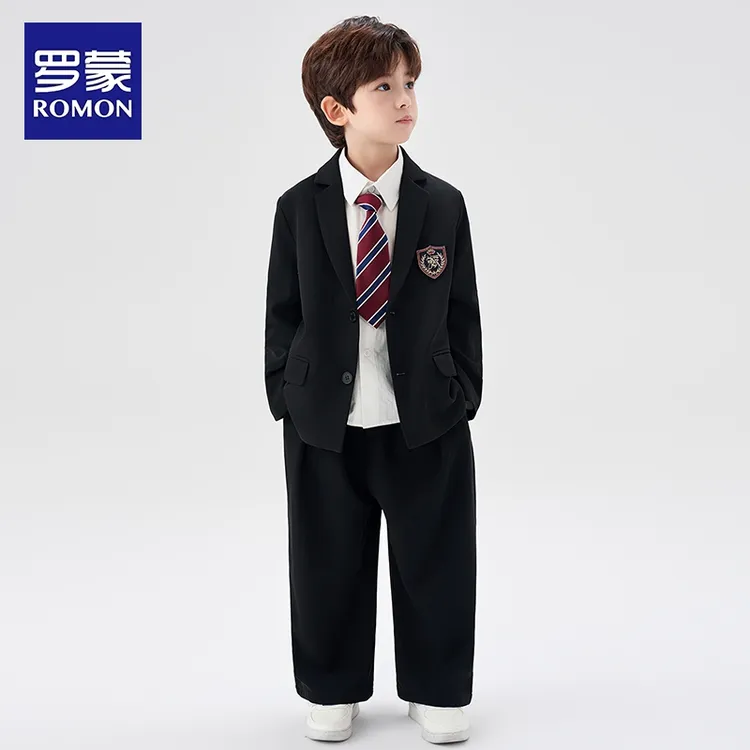 Romon/罗蒙男童西装套装2025新款帅气英伦休闲学院风演出礼服