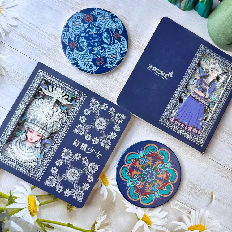 特色立体纸雕笔记本苗族少女民族风文创盖章本时尚文化创意
