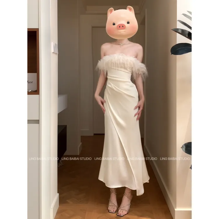 //浮华舞会//美神降临~!新款一字肩连衣裙2025新款礼服生日战裙
