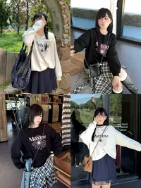 月半鱼【小雏菊】秋季经典小雏菊圆领印花休闲卫衣女宽松上衣休闲
