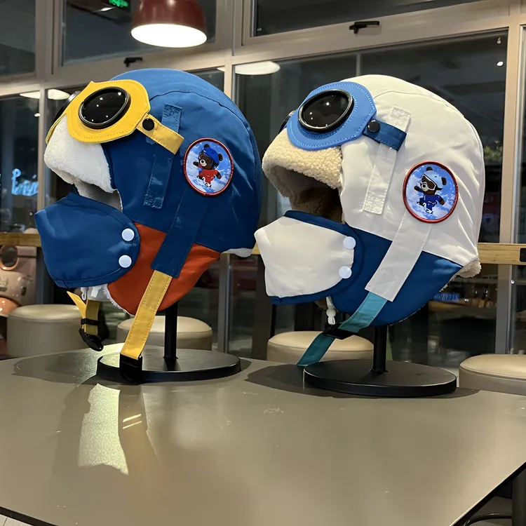 中大童可爱恐龙飞行员眼镜雷锋帽子女秋冬亲子男童加绒保暖护耳帽