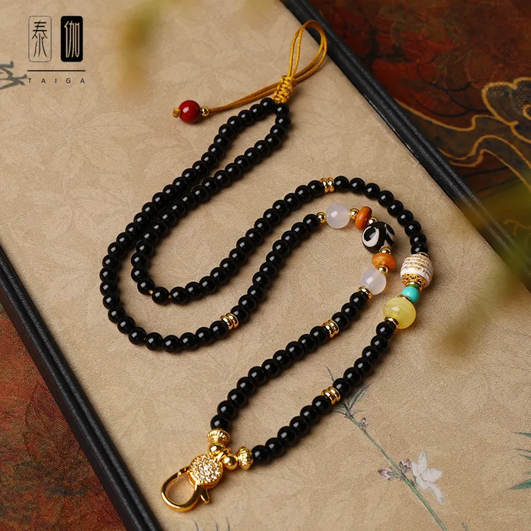 合金仿水晶吊坠 经文圆珠佛牌链橄榄配珠新中式国风唐卡吊坠配链