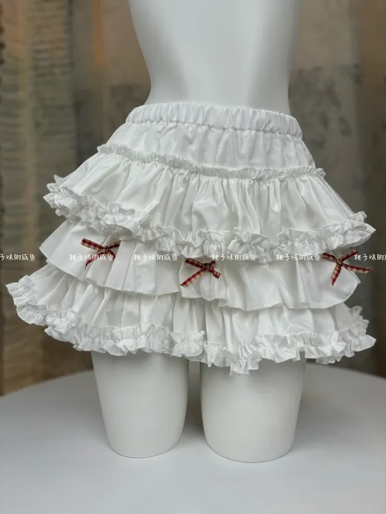 新款辣妹蝴蝶结百搭A字蓬蓬裙lolita防走光