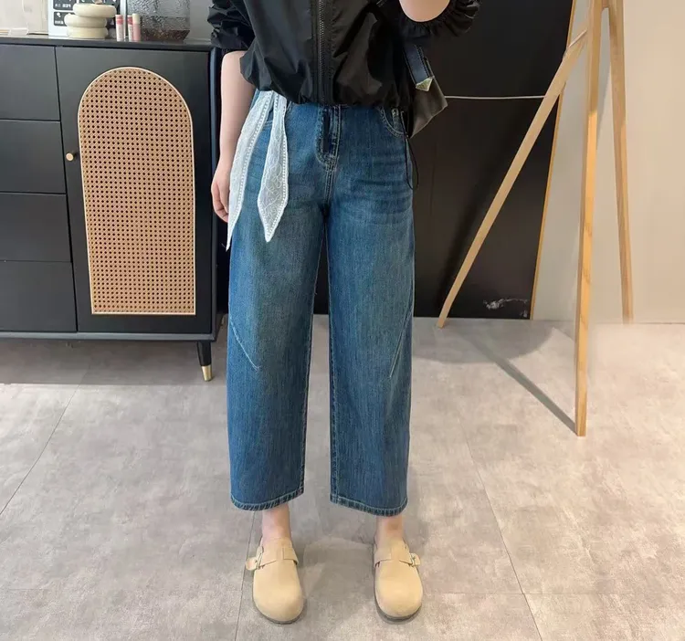 【欧加粒粒】2025春夏复古休闲立体剪裁微弯刀弧形九分牛仔裤 N329