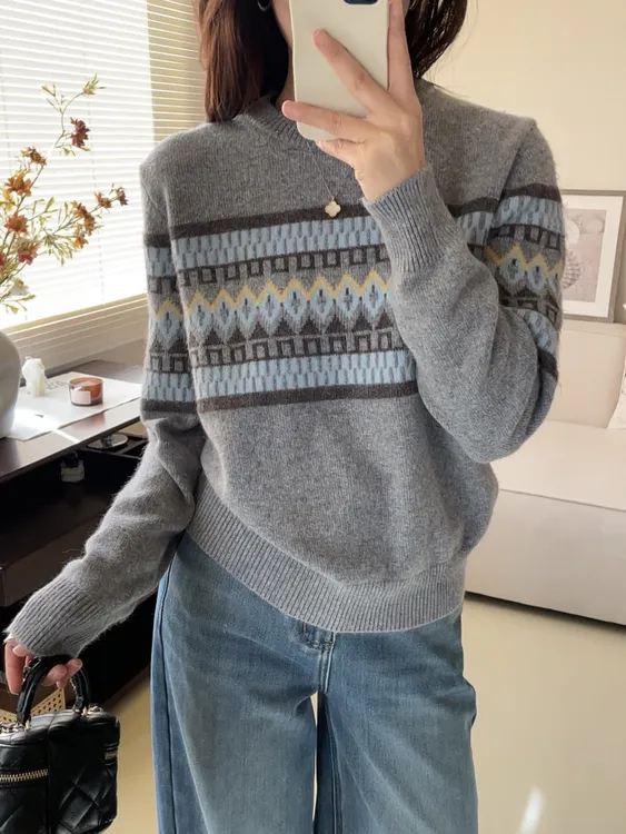 【济州岛】秋冬韩版纯色ins长袖设计感衫时尚百搭套头圆领外穿毛衣