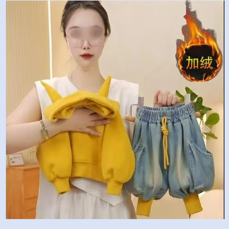 儿童秋冬加绒加厚时尚休闲宽松韩版连帽卫衣宝宝百搭运动上衣外套