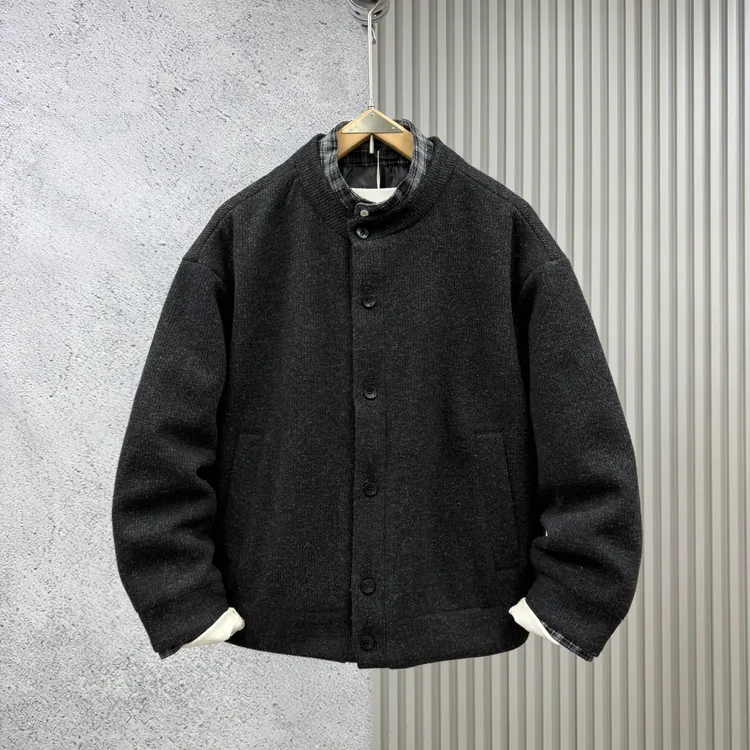 冬季爆款潮流时尚高级感尼龙假两件针织拼接90鸭绒开衫外套羽绒服