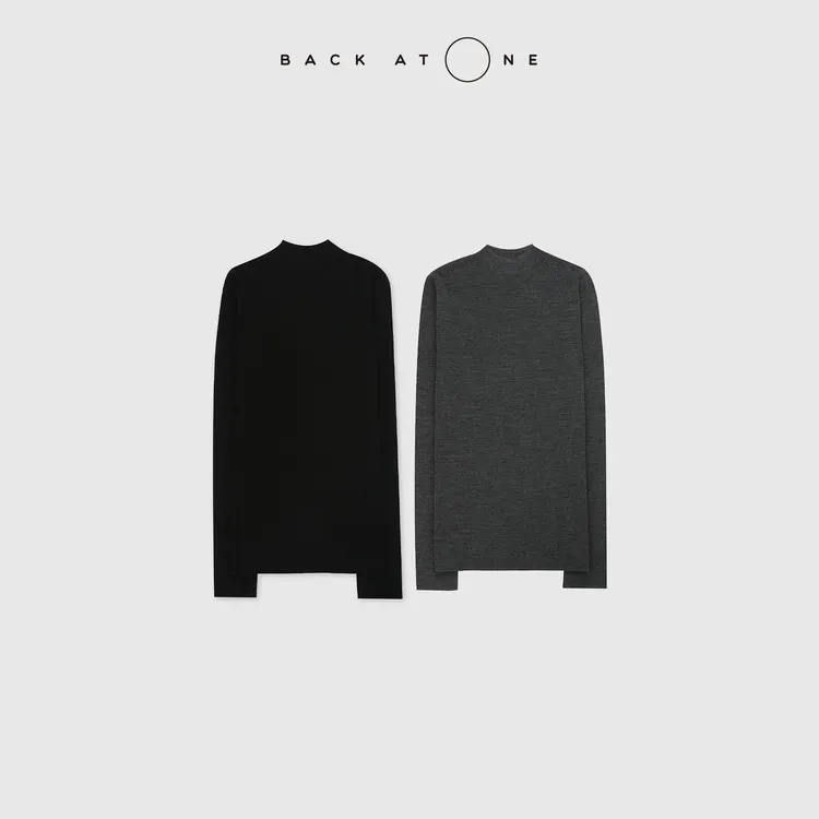 BACKATONE“天鹅颈系列-小高领”无缝一体羊毛针织衫 BFF-1AB421H-K