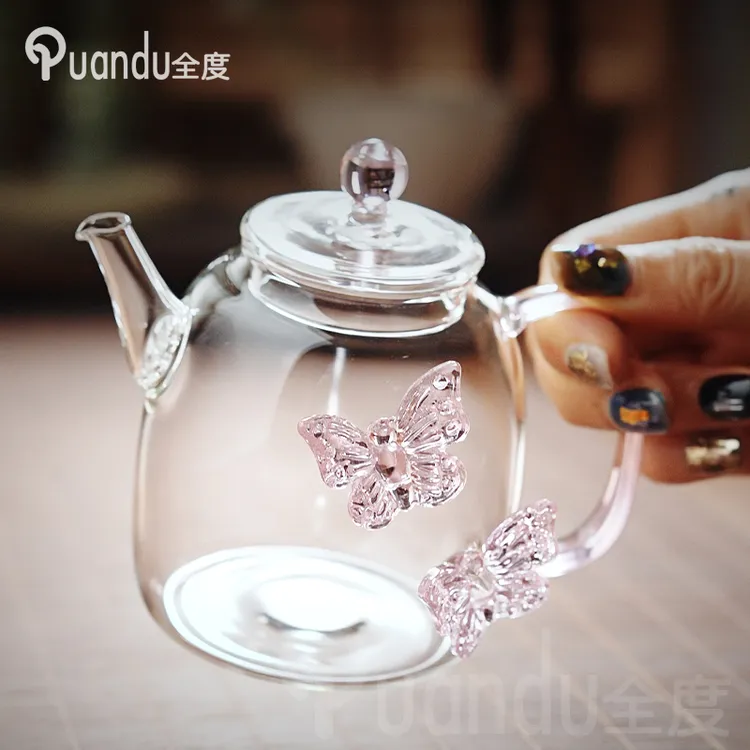 蝴蝶玻璃茶壶高硼硅泡茶壶迷你小号家用花茶壶冷泡壶绿茶壶