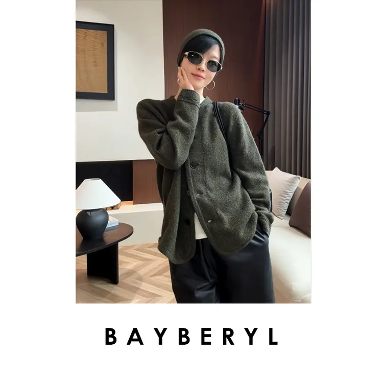BAYBERYL老贝青稞*点子牦牛复古口袋圆领针织开衫ZZS5G2904-9/21