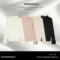 •润玉•2025秋冬软蕾丝拼接烫钻百搭针织毛衣长袖打底针织衫259774