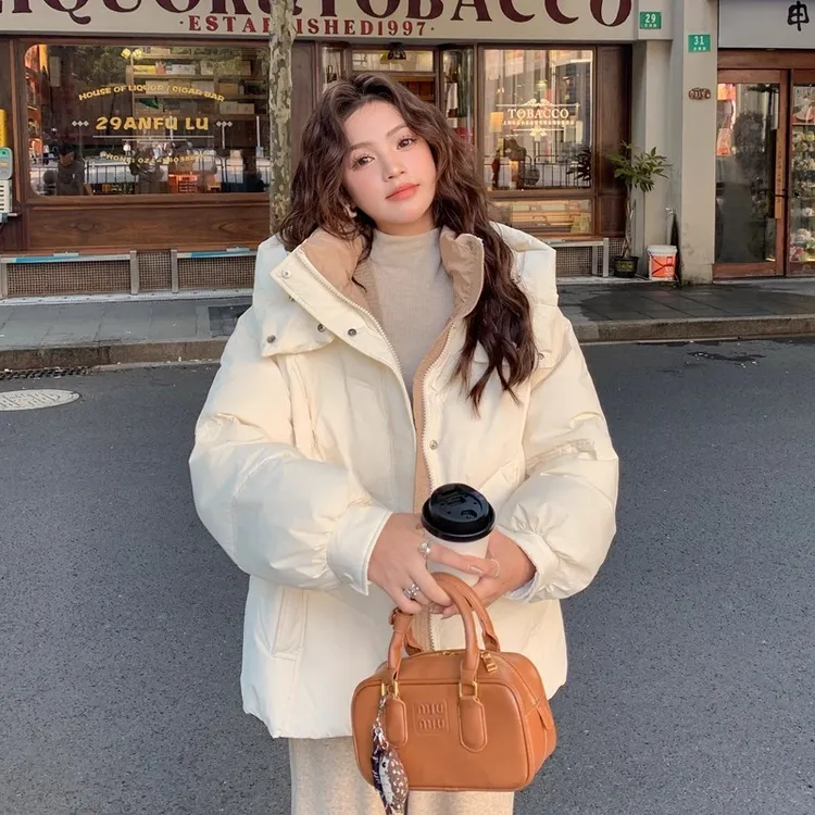 淑萸轻奢白色短款羽绒棉服2025年冬季新款小个子棉服保暖外套女装