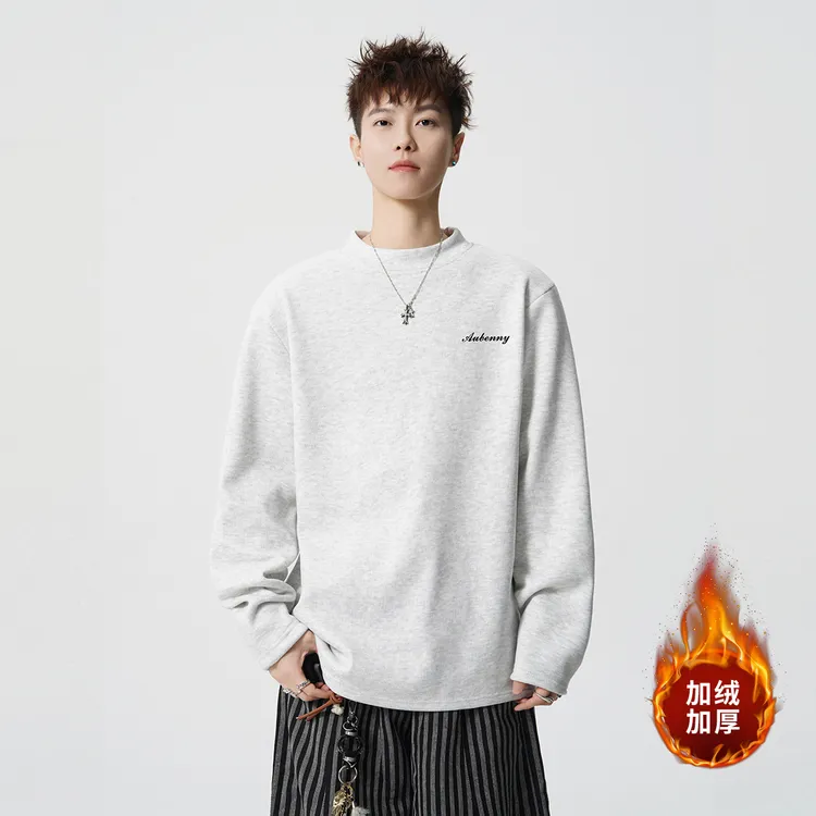 德绒男士冬季加绒打底衫高级感半高领长袖T恤宽松百搭保暖上衣