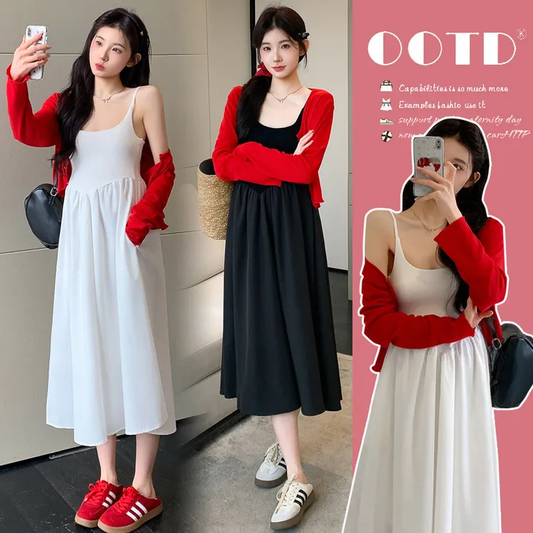 孕妇装2025秋季韩版时尚赫本风气质针织开衫休闲减龄连衣裙两件套