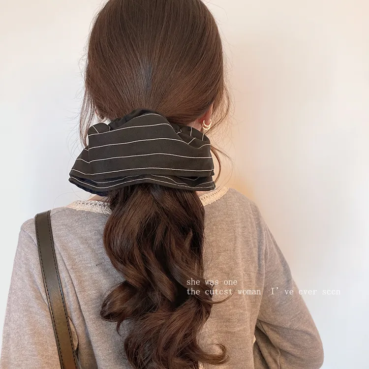 韩系双层条纹超大裙摆发圈女2025新款高级感春季大肠发绳发饰头绳