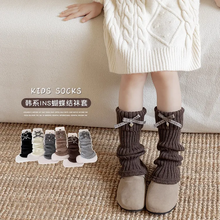 韩系堆堆袜套女童袜子春秋季格子蝴蝶结堆堆小腿套秋冬女孩公主袜
