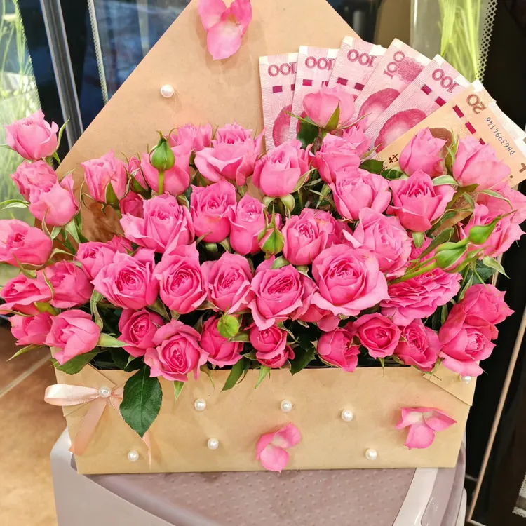 浪级感玫瑰信封真花束成品生日礼物送女生