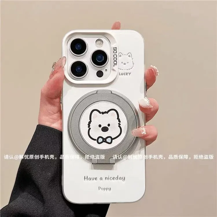 可爱小狗旋转支架适用苹果17华为oppo小米vivo一加iqoo手机防摔壳