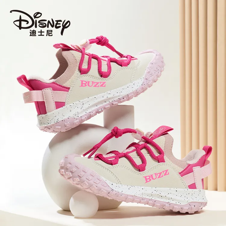 迪士尼女童4-12岁潮款二棉运动鞋2025秋冬季百搭软底飞织鞋加绒鞋