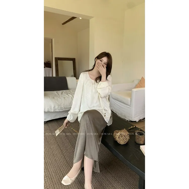 现货8842D大婉酱微胖定制中国风改良版显瘦上衣秋季气质长袖衬衫