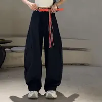 （版衣-清版）夏季显瘦高腰休闲宽松百搭藏蓝色阔腿工装裤女款