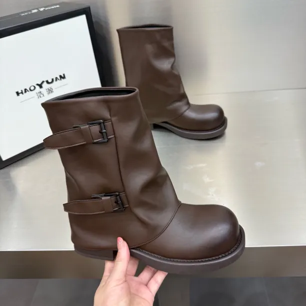 浩8977-2新款圆头复古风平底洋气裤腿短靴洋气百搭舒适