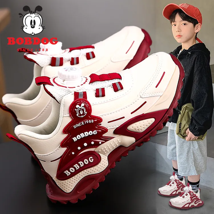 巴布豆男童鞋子2025新款秋季皮面儿童运动小白鞋男孩跑步老爹鞋潮