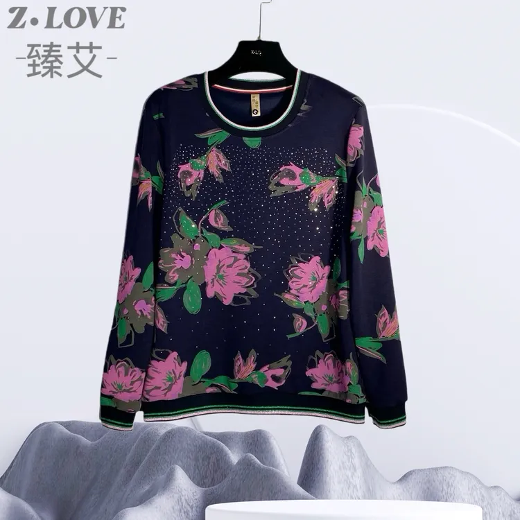 【植得花开她之花】欧韩时尚秋冬圆领长袖静奢风拼接针织T恤秋季