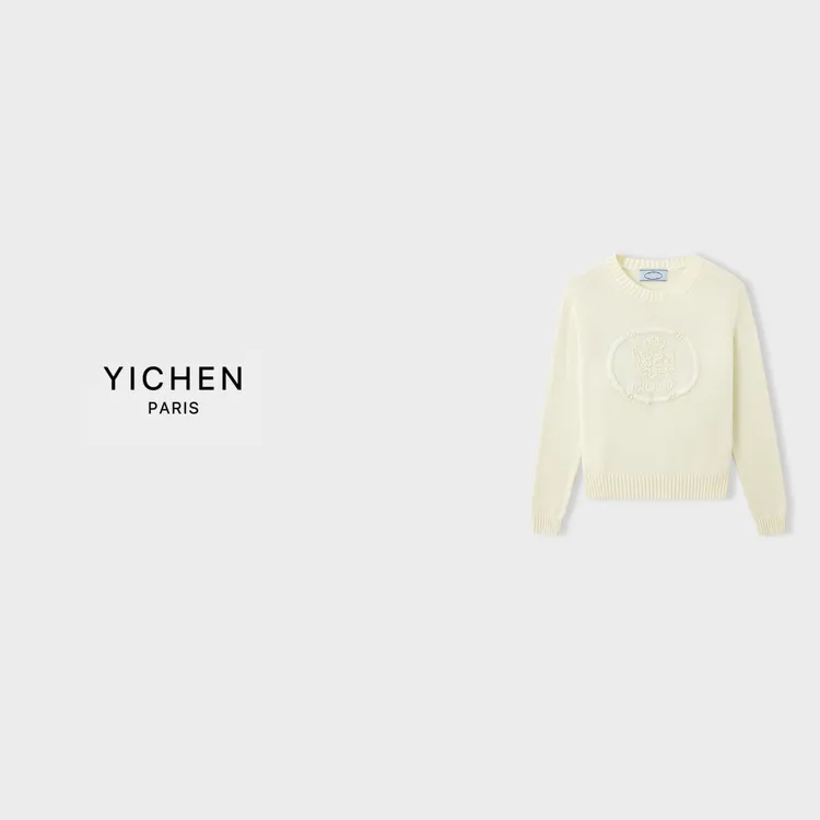 YC 奶油白重工手钩花正肩羊毛毛衣-6437