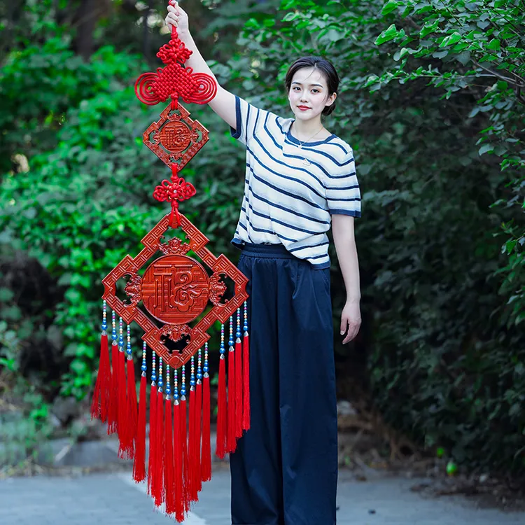 天翊吉中国结桃木挂件上下结客厅玄关背景墙装饰乔迁中式手工挂件