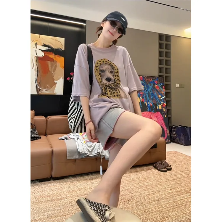 夏季新款小众减龄洋气潮牌女装卡通短袖上衣时尚百搭运动短裤套装