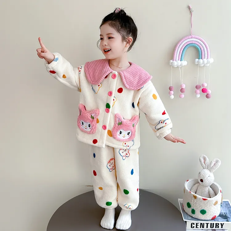 女童睡衣秋冬季加厚珊瑚绒套装女宝宝加厚法兰绒小女孩儿童家居服