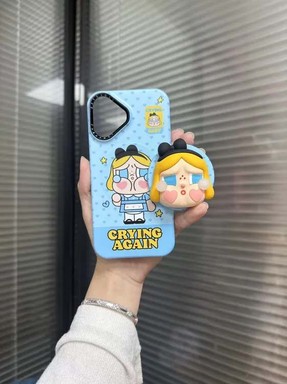 蓝底爱心黑蝴蝶结哭娃菲林磁吸手机壳一套