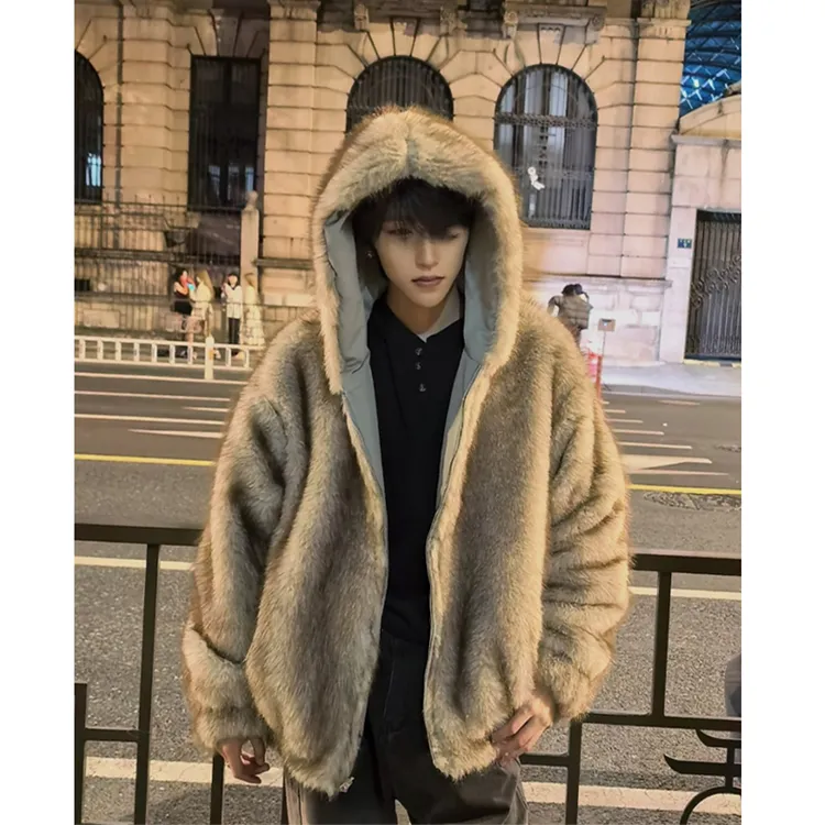 冬季保暖双面穿雪狐绒棉衣外套男款高级感加厚美式座山雕连帽棉服