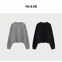 YW&XIE<8007>"100羊毛"针织衫套头款长袖圆领宽松秋季针织毛衣