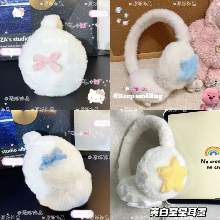 冬季女加绒加厚耳罩可爱蝴蝶结奶蓝色毛绒耳罩女2025年秋冬季加绒