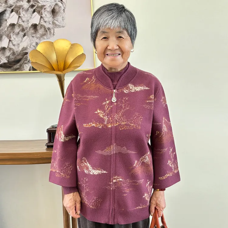 奶奶装秋装中老年女国风两件套中老年妈妈秋冬拉链加厚保暖针织衫