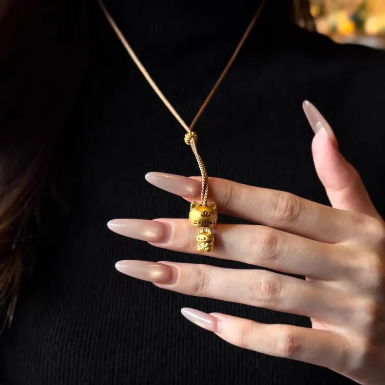 坠链均足银 S999足银躲猫猫可爱卡通纯银项链女款毛衣链高级送女