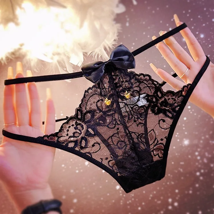火辣蕾丝内裤女蝴蝶结铃铛镂空低腰三角裤性感诱惑设计感爆款热卖