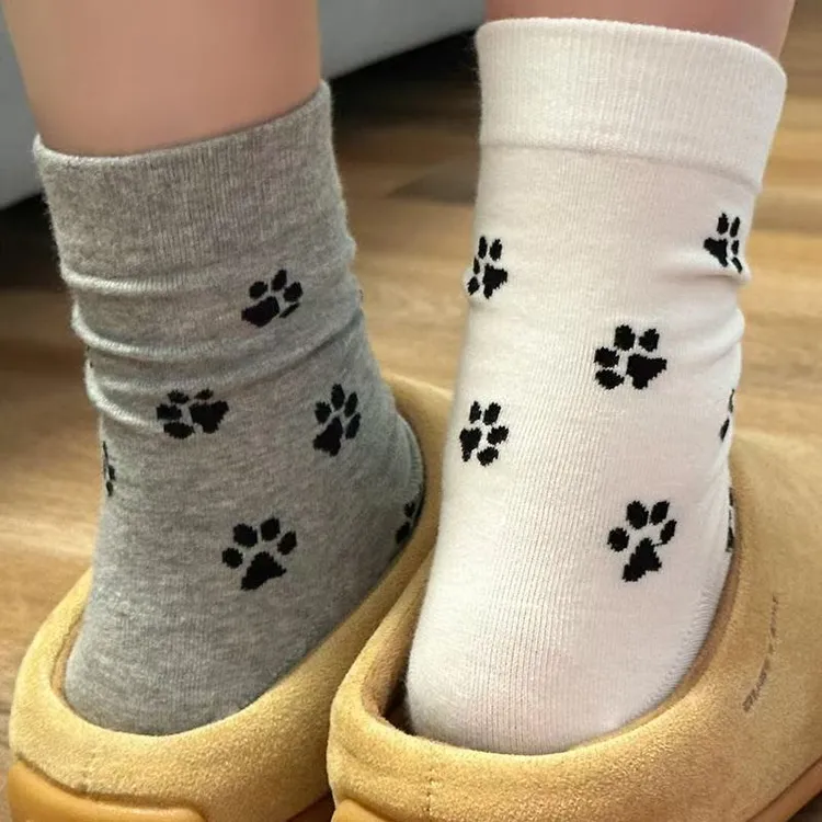 网红学院风长袜夏季薄款可爱猫爪图案ins潮棉袜中筒袜卡通袜子女