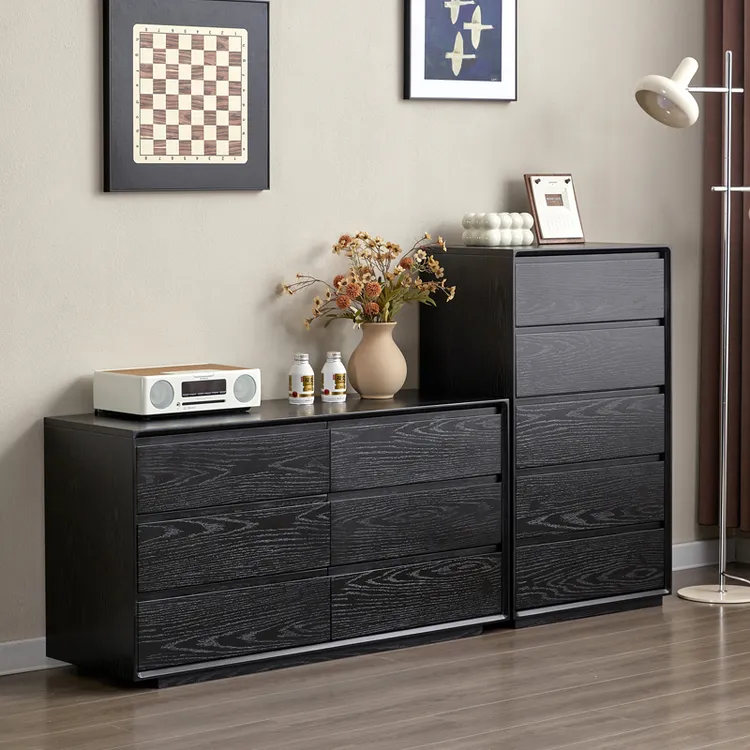 极简实木五斗柜黑色卧室收纳储物柜黑色床尾客厅六八九斗柜靠墙