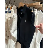 POLO无袖针织背心马夹女小马刺绣100棉翻领POLO马甲背心